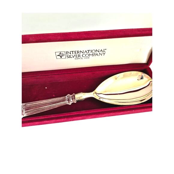 International Silver Co Serving Fork Spoon Set Boxed Silver Plate Large Salad - Picture 5 of 9